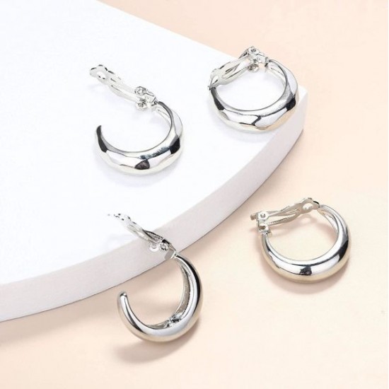 2 Pairs Geometric Chunky Hoop Clip Earrings For Women Fashion Non Pierced Clip On Earrings Jewelry